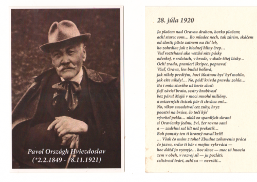 Hviezdoslav o rozdelení Oravy v 1920